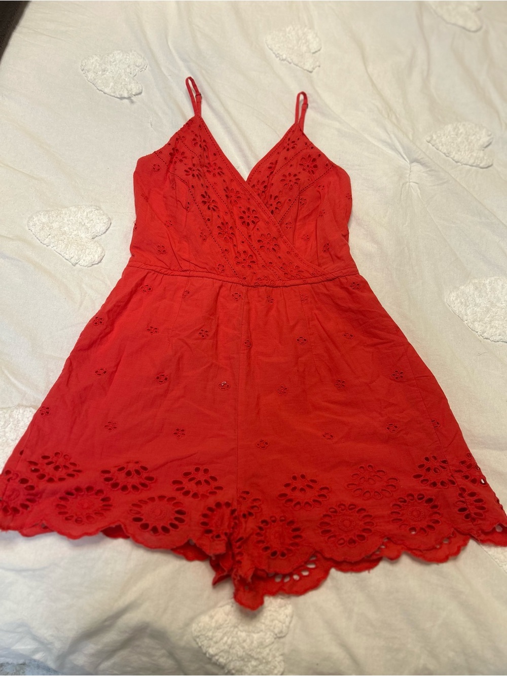 Japna Red Eyelet Spaghetti-Strap Romper